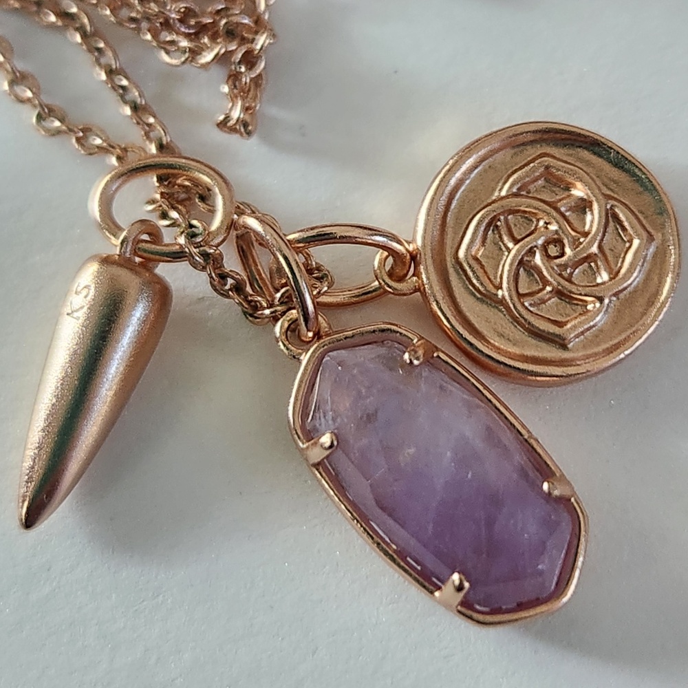 Kendra Scott Dira Coin Rose Gold Amethyst Charm Necklace, preloved